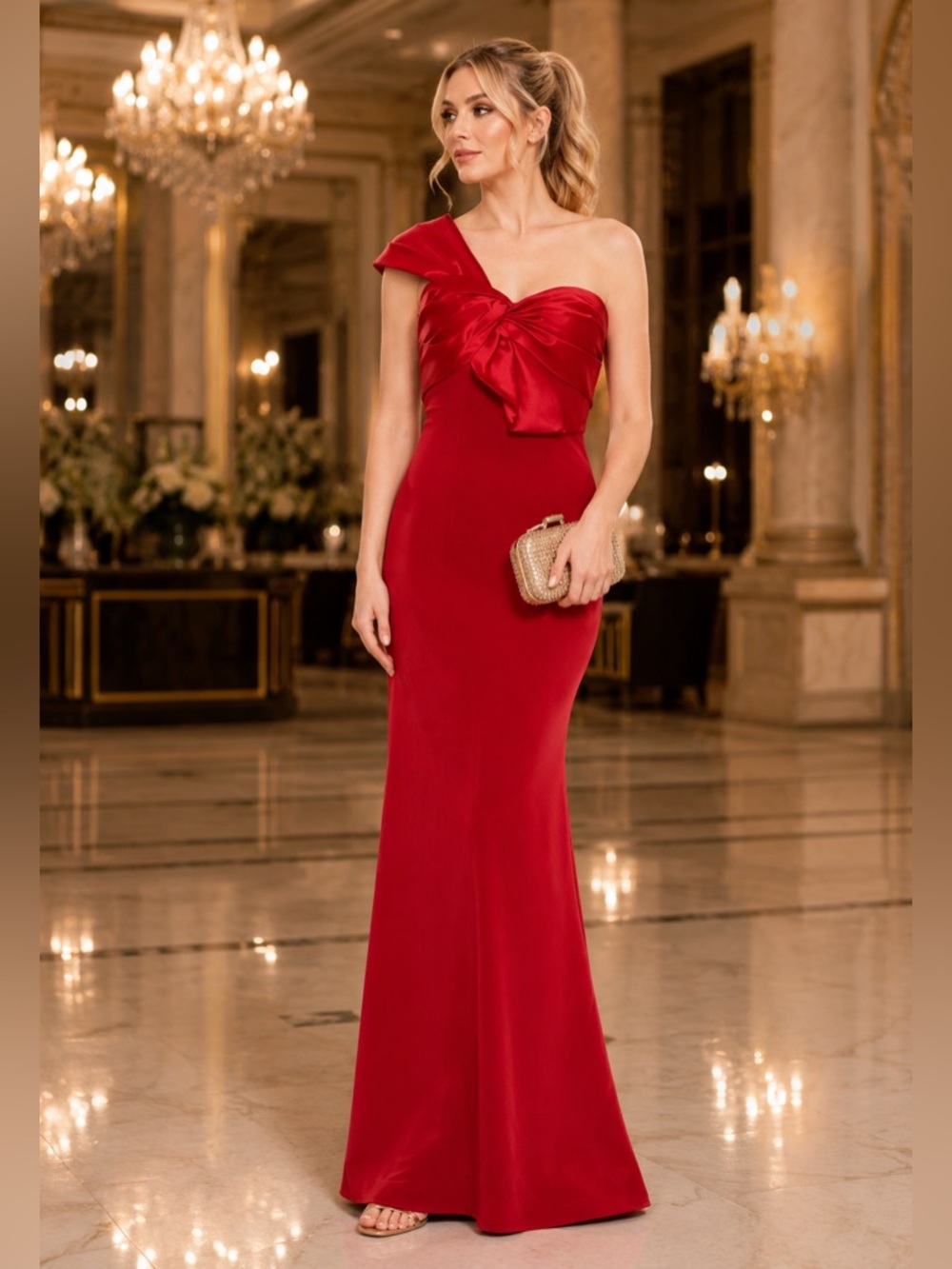 Mac Duggal 49547 ONE SHOULDER DRAPED TRUMPET GOWN bridesmaids prom wedding guest